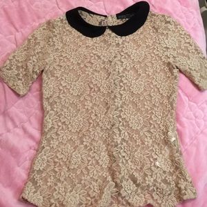 Zara lace collar top. Millennial pink. Size small